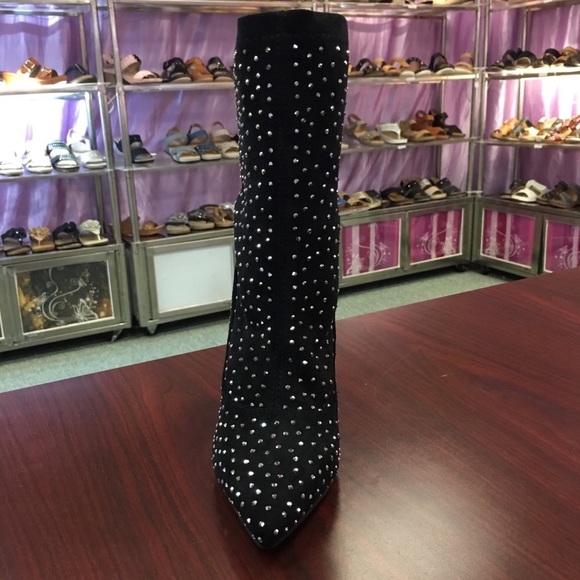 Italiana Black Rhinestone Sock Bootie Stiletto - Picture 5 of 8